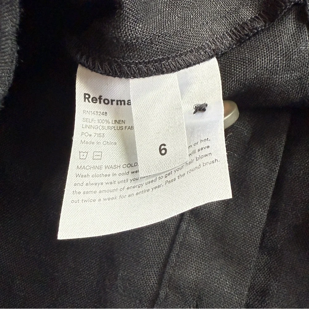 Reformation Finn chic Black linen classic minimalist Button-Down Dress 6 - Picture 10 of 11